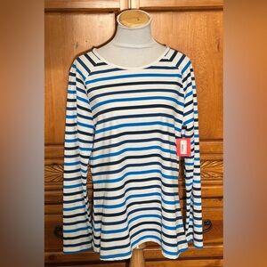 SPANX Blue and White Striped Long Sleeve Top